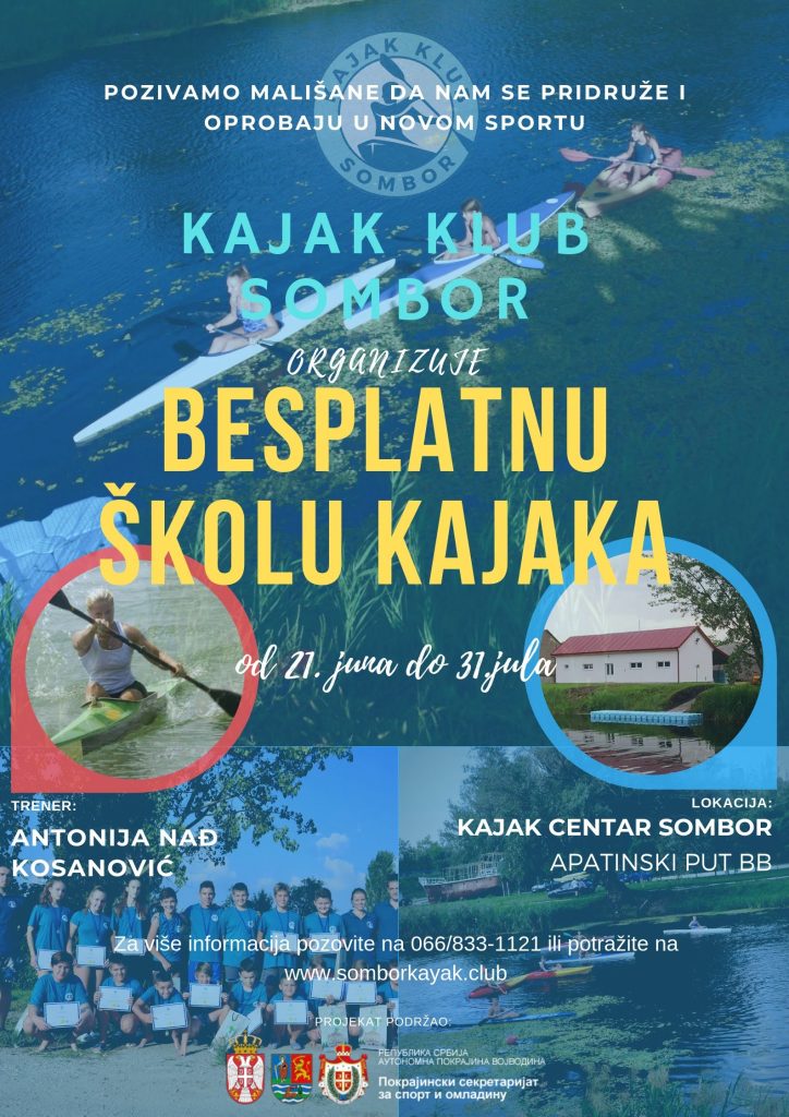 Plakat besplatne škole kajaka 2019 Kajak kluba Sombor
